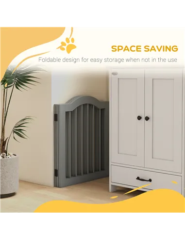 PawHut 3 Panels Dog Gate w/ Support Feet Fence Safety Barrier Freestanding Wood Light Grey