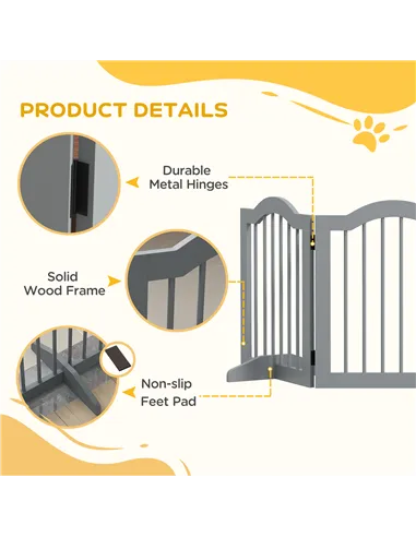 PawHut 3 Panels Dog Gate w/ Support Feet Fence Safety Barrier Freestanding Wood Light Grey