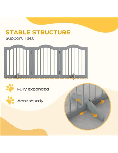 PawHut 3 Panels Dog Gate w/ Support Feet Fence Safety Barrier Freestanding Wood Light Grey