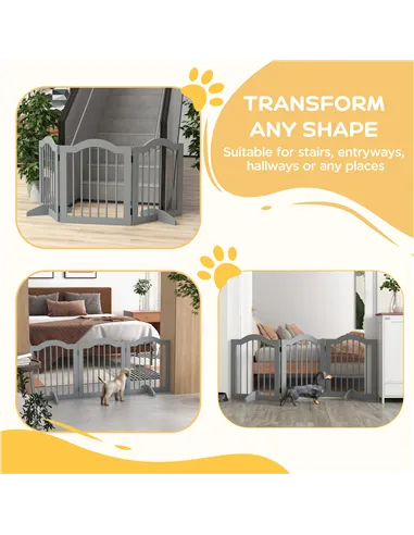 PawHut 3 Panels Dog Gate w/ Support Feet Fence Safety Barrier Freestanding Wood Light Grey