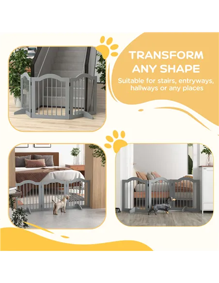 PawHut 3 Panels Dog Gate w/ Support Feet Fence Safety Barrier Freestanding Wood Light Grey