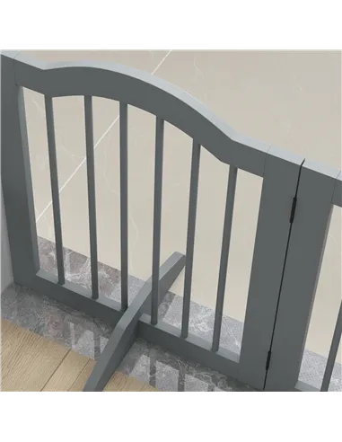 PawHut 3 Panels Dog Gate w/ Support Feet Fence Safety Barrier Freestanding Wood Light Grey