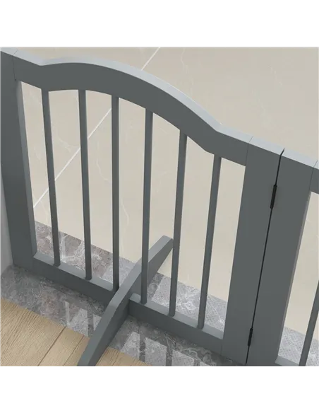 PawHut 3 Panels Dog Gate w/ Support Feet Fence Safety Barrier Freestanding Wood Light Grey