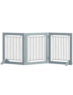 PawHut Foldable Pet Gate, with Three Panels & Two Support Feet - Grey