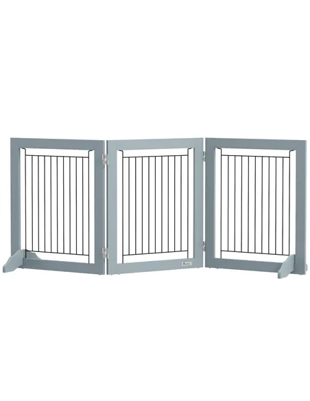 PawHut Foldable Pet Gate, with Three Panels & Two Support Feet - Grey