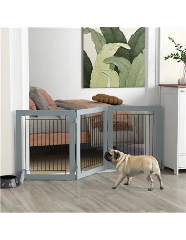 PawHut Foldable Pet Gate, with Three Panels & Two Support Feet - Grey