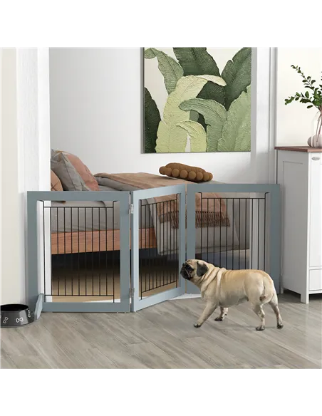 PawHut Foldable Pet Gate, with Three Panels & Two Support Feet - Grey