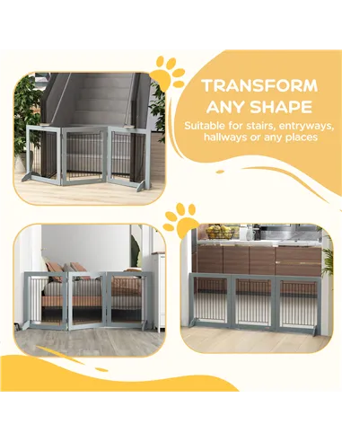 PawHut Foldable Pet Gate, with Three Panels & Two Support Feet - Grey