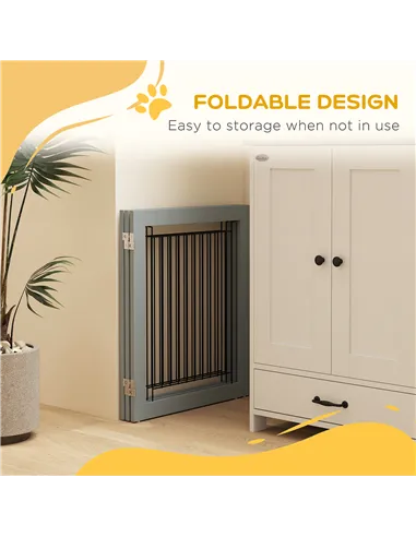 PawHut Foldable Pet Gate, with Three Panels & Two Support Feet - Grey