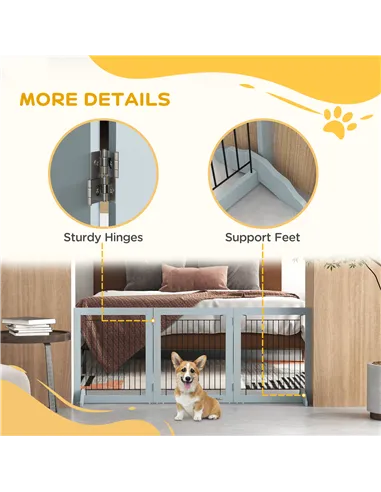 PawHut Foldable Pet Gate, with Three Panels & Two Support Feet - Grey