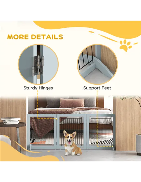 PawHut Foldable Pet Gate, with Three Panels & Two Support Feet - Grey