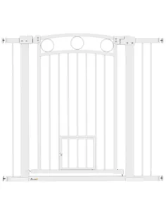 PawHut 96cm Tall Dog Gate with Cat Door, 7cm and 14cm Extensions, for Stairs, Doorways, 76-104cm Width