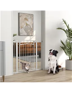 PawHut 96cm Tall Dog Gate with Cat Door, 7cm and 14cm Extensions, for Stairs, Doorways, 76-104cm Width 2