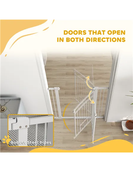 PawHut 96cm Tall Dog Gate with Cat Door, 7cm and 14cm Extensions, for Stairs, Doorways, 76-104cm Width