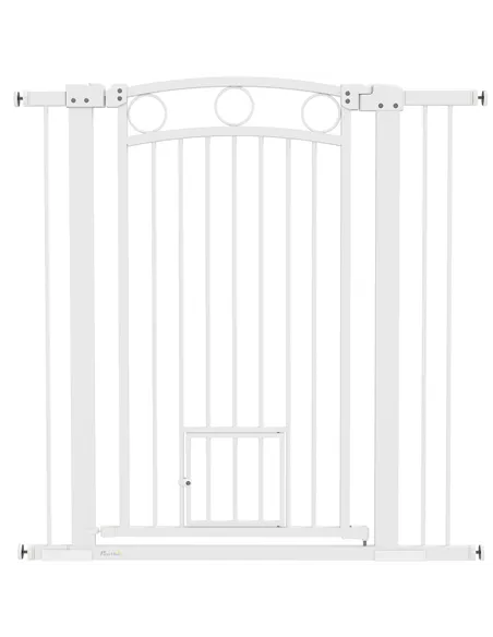 PawHut 106cm Tall Dog Gate with Cat Door, 7cm and 14cm Extensions, for Stairs, Doorways, 76-104cm Width