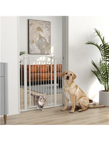 PawHut 106cm Tall Dog Gate with Cat Door, 7cm and 14cm Extensions, for Stairs, Doorways, 76-104cm Width