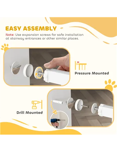PawHut 106cm Tall Dog Gate with Cat Door, 7cm and 14cm Extensions, for Stairs, Doorways, 76-104cm Width