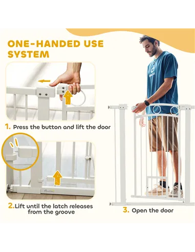 PawHut 106cm Tall Dog Gate with Cat Door, 7cm and 14cm Extensions, for Stairs, Doorways, 76-104cm Width