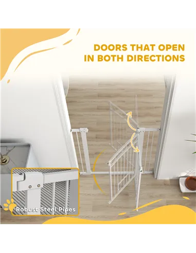 PawHut 106cm Tall Dog Gate with Cat Door, 7cm and 14cm Extensions, for Stairs, Doorways, 76-104cm Width
