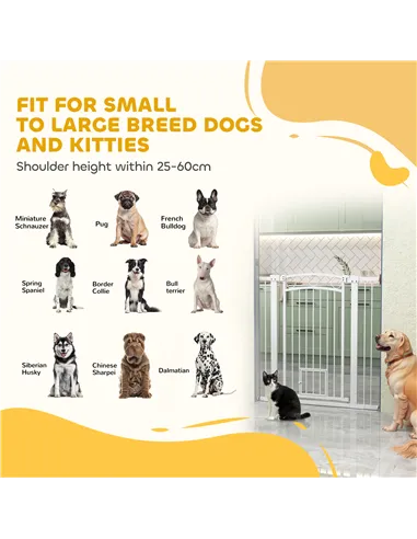 PawHut 106cm Tall Dog Gate with Cat Door, 7cm and 14cm Extensions, for Stairs, Doorways, 76-104cm Width