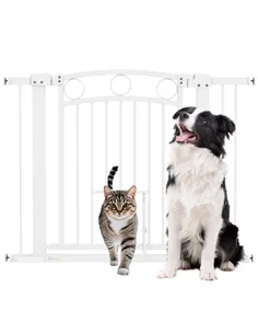 PawHut 77cm Tall Dog Gate with Cat Door, 7cm and 14cm Extensions, for Stairs, Doorways, 76-104cm Width