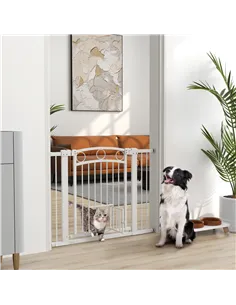 PawHut 77cm Tall Dog Gate with Cat Door, 7cm and 14cm Extensions, for Stairs, Doorways, 76-104cm Width 2