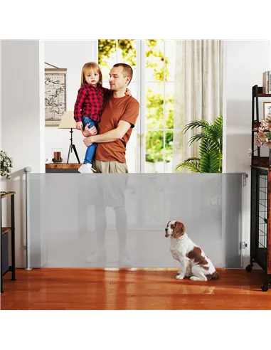 PawHut Retractable Stair Gate Extends Up to 180 cm Wide, Dog Gate for Doorways, Stairways, Hallways, Grey