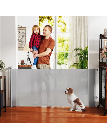 PawHut Retractable Stair Gate Extends Up to 180 cm Wide, Dog Gate for Doorways, Stairways, Hallways, Grey
