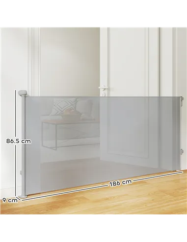 PawHut Retractable Stair Gate Extends Up to 180 cm Wide, Dog Gate for Doorways, Stairways, Hallways, Grey