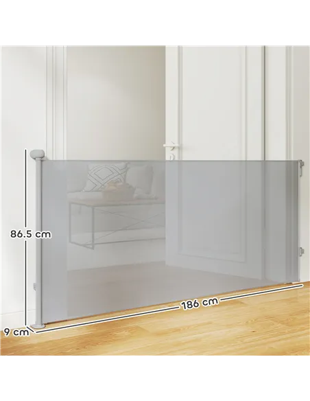 PawHut Retractable Stair Gate Extends Up to 180 cm Wide, Dog Gate for Doorways, Stairways, Hallways, Grey