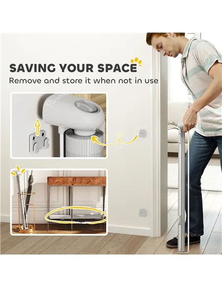 PawHut Retractable Stair Gate Extends Up to 180 cm Wide, Dog Gate for Doorways, Stairways, Hallways, Grey