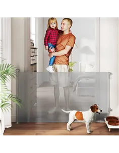 PawHut Retractable Stair Gate Extends Up to 140 cm Wide, Dog Gate for Doorways, Stairways, Hallways, Grey 2