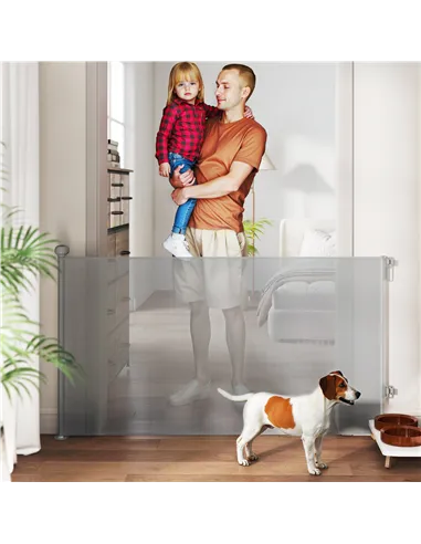 PawHut Retractable Stair Gate Extends Up to 140 cm Wide, Dog Gate for Doorways, Stairways, Hallways, Grey
