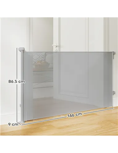 PawHut Retractable Stair Gate Extends Up to 140 cm Wide, Dog Gate for Doorways, Stairways, Hallways, Grey