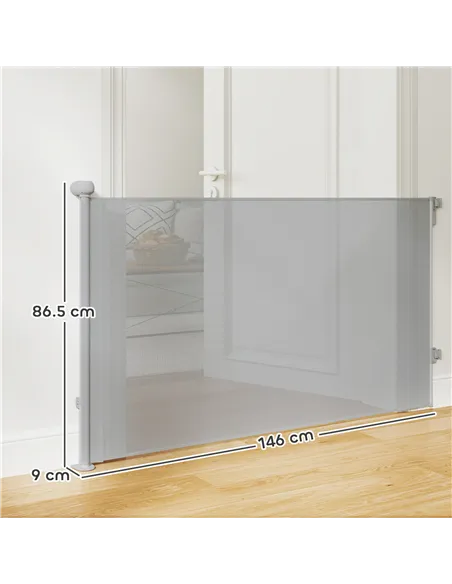 PawHut Retractable Stair Gate Extends Up to 140 cm Wide, Dog Gate for Doorways, Stairways, Hallways, Grey