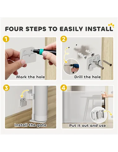 PawHut Retractable Stair Gate Extends Up to 140 cm Wide, Dog Gate for Doorways, Stairways, Hallways, Grey