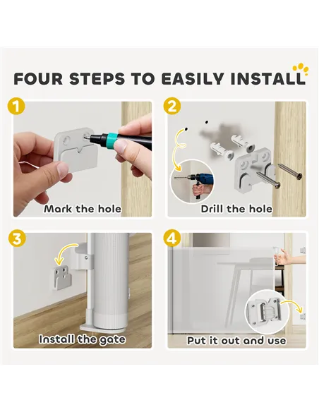 PawHut Retractable Stair Gate Extends Up to 140 cm Wide, Dog Gate for Doorways, Stairways, Hallways, Grey