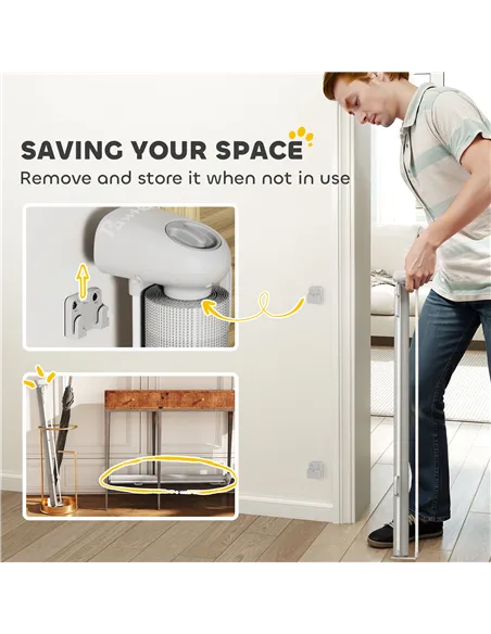 PawHut Retractable Stair Gate Extends Up to 140 cm Wide, Dog Gate for Doorways, Stairways, Hallways, Grey