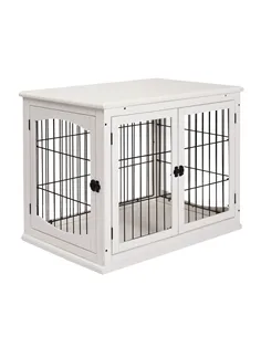 PawHut Dog Crate Furniture, Puppy Crate End Table, Pet Kennel House with 2 Doors for Medium and Small Dogs, 81 x 58.5 x 66 cm, W