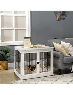 PawHut Dog Crate Furniture, Puppy Crate End Table, Pet Kennel House with 2 Doors for Medium and Small Dogs, 81 x 58.5 x 66 cm, W 2