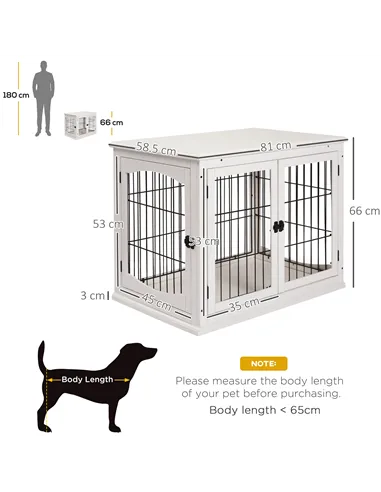 PawHut Dog Crate Furniture, Puppy Crate End Table, Pet Kennel House with 2 Doors for Medium and Small Dogs, 81 x 58.5 x 66 cm, W