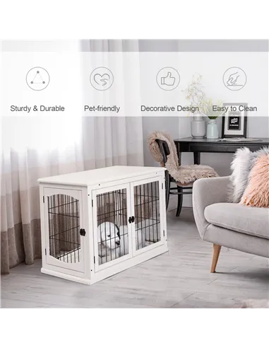 PawHut Dog Crate Furniture, Puppy Crate End Table, Pet Kennel House with 2 Doors for Medium and Small Dogs, 81 x 58.5 x 66 cm, W