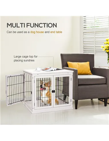 PawHut Dog Crate Furniture, Puppy Crate End Table, Pet Kennel House with 2 Doors for Medium and Small Dogs, 81 x 58.5 x 66 cm, W
