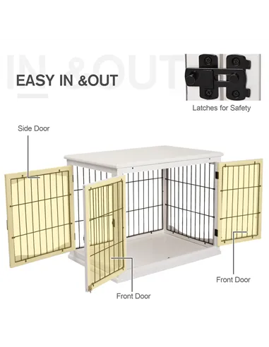 PawHut Dog Crate Furniture, Puppy Crate End Table, Pet Kennel House with 2 Doors for Medium and Small Dogs, 81 x 58.5 x 66 cm, W