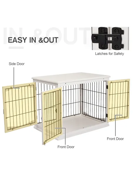 PawHut Dog Crate Furniture, Puppy Crate End Table, Pet Kennel House with 2 Doors for Medium and Small Dogs, 81 x 58.5 x 66 cm, W