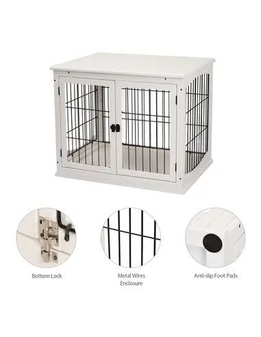 PawHut Dog Crate Furniture, Puppy Crate End Table, Pet Kennel House with 2 Doors for Medium and Small Dogs, 81 x 58.5 x 66 cm, W