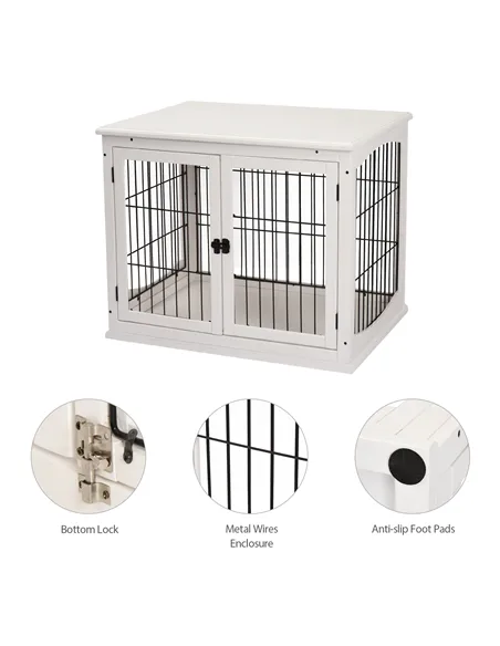 PawHut Dog Crate Furniture, Puppy Crate End Table, Pet Kennel House with 2 Doors for Medium and Small Dogs, 81 x 58.5 x 66 cm, W