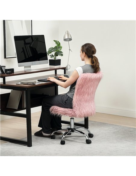 HOMCOM Plush Office Desk Chair, Modern Armless Swivel Vanity Chair with Adjustable Height for Home Office, Bedroom, Living Room,