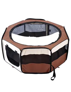 PawHut Portable Cat Dog Playpen Pet Puppy Rabbit Guinea Pig Pen Run Dia 90 x 41H cm Indoor & Outdoor Brown