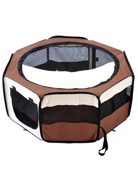 PawHut Portable Cat Dog Playpen Pet Puppy Rabbit Guinea Pig Pen Run Dia 90 x 41H cm Indoor & Outdoor Brown
